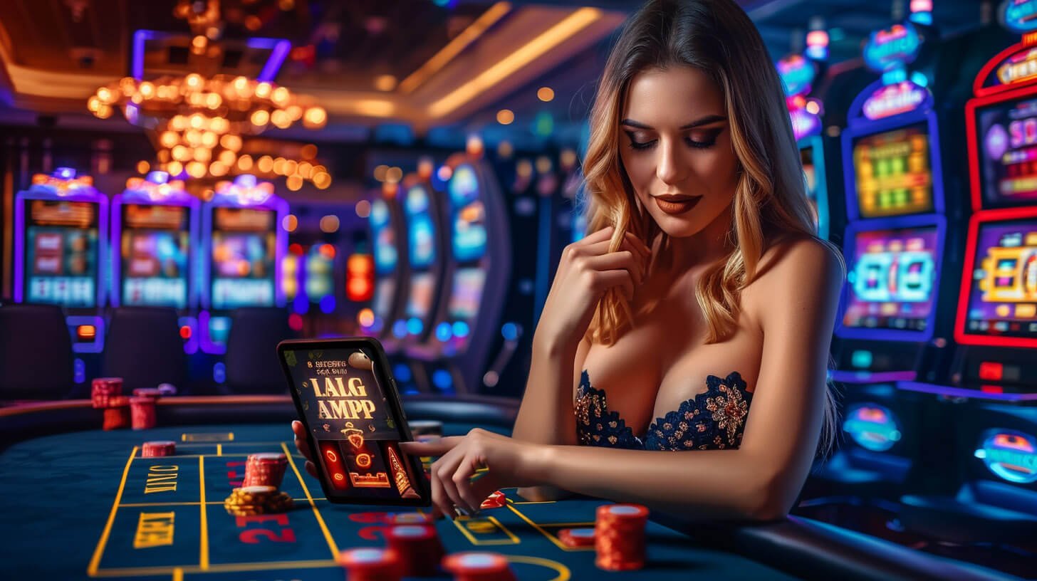 Meja baccarat dengan kartu dan chip taruhan yang tertata rapi